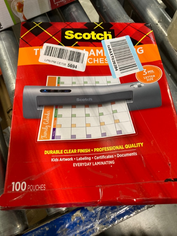Photo 1 of Scotch 11-1/2 in. x 9 in. Letter Size Thermal Laminating Pouches (100 Per Pack)
