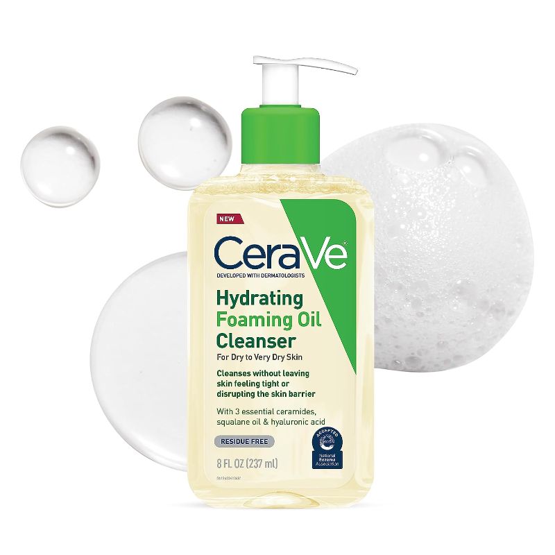 Photo 1 of CeraVe Hydrating Foaming Oil Cleanser | Moisturizing Oil Cleanser for Face & Body with Squalane Oil, Hyaluronic Acid & Ceramides | For Dry to Very Dry Skin | Fragrance Free & Residue Free | 8 FL Oz