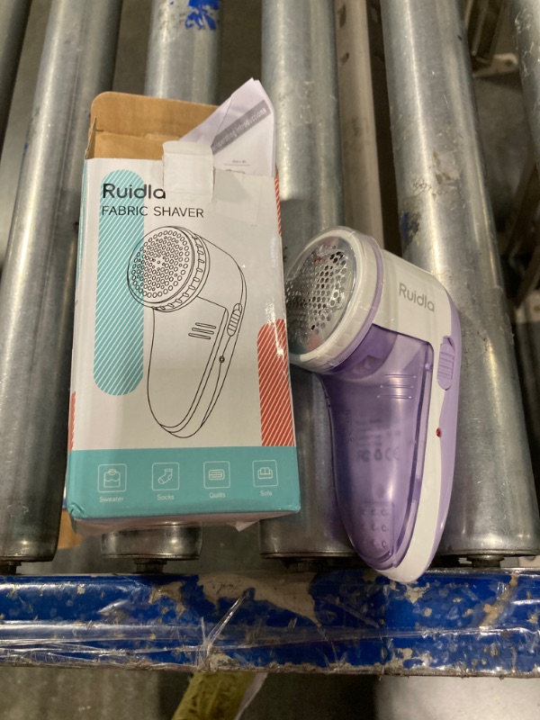 Photo 2 of Ruidla Fabric Shaver Defuzzer, Electric Lint Remover, Rechargeable Sweater Shaver with Stainless Steel 3-Leaf Blades, Dual Protection, Removable Bin, Easy Remove Fuzz, Lint, Pills, Bobbles