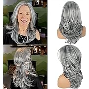 Photo 1 of Long Layered Grey Wigs for Women Silver Wavy Wig Natural Looking Hair Replacement Wigs Synthetic Heat Resistant Hair Wig for Daily Party Use