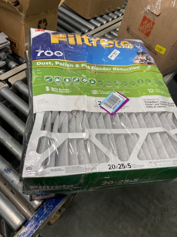Photo 1 of Filtrete 20x25x5 Air Filter, MPR 700, MERV 8, Clean Living Dust, Pollen and Pet Dander Reduction Pleated 5-Inch Air Filters, 2 Filters, White