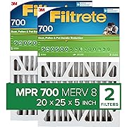 Photo 1 of Filtrete 20x25x5 Air Filter, MPR 700, MERV 8, Clean Living Dust, Pollen and Pet Dander Reduction Pleated 5-Inch Air Filters, 2 Filters, White