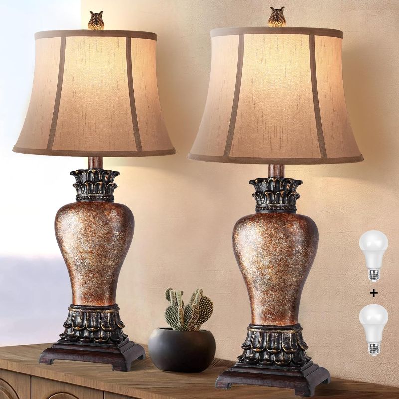 Photo 1 of **FOR PARTS**29" Tall Farmhouse Rustic Table lamps Set of 2 for Living Room,3-Color Temperature Dimmable Antique Country Bedroom Nightstand Lamps for Retro Decor,Amber Traditional Vintage Bedside Lamp with 2 Bulbs