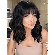 Photo 1 of AISI HAIR Bob Curly Wig Synthetic Short Black Wig with Bangs Natural Looking Heat Resistant Fiber Hair for Women