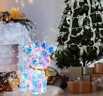 Photo 1 of 15.7in Christmas Lighted Deer Decoration, Small Xmas Lighted Reindeer Decor with Clear Gift Box for Holiday Present