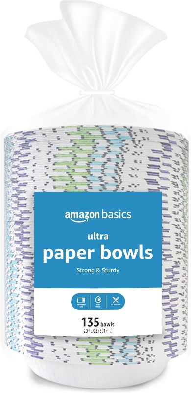 Photo 1 of Amazon Basics Ultra Paper Bowls, 20 Oz, Disposable, 540 Count (4 packs of 135), White (Previously Encore)