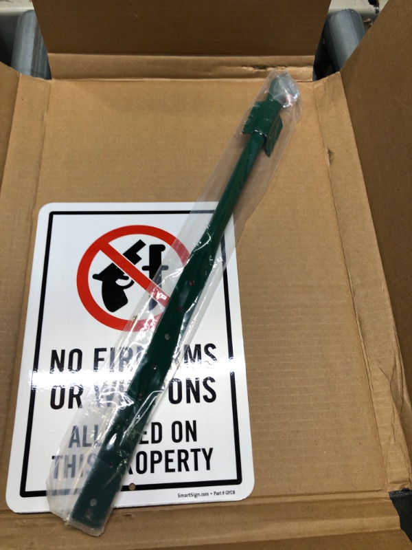 Photo 3 of SmartSign 10 x 7 inch “No Firearms Or Weapons Allowed On This Property” LawnPuppy Yard Sign and 18 inch Stake Kit, 40 mil Laminated Rustproof Aluminum, Red, Black and White, Set of 1 7" x 10" Aluminum Sign with 18" Stake