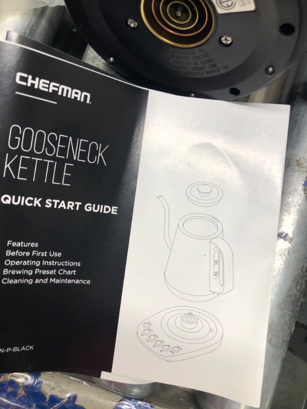 Photo 6 of ***Missing Base***Chefman Precision Control Gooseneck Rapid Boil Kettle, Internal Custom Temperature Control and 6 One-Touch Presets, Boil-Dry Protection Auto Shut-Off for Safety, For Pour Over Coffee and Tea, Black