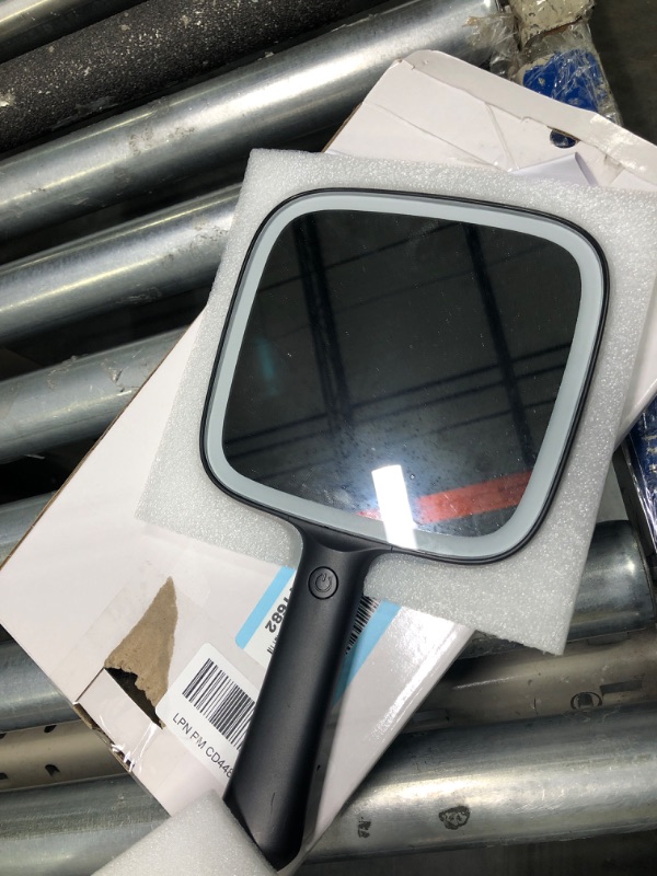 Photo 1 of OWBIA Lighted LED Handheld Mirror with Linear Light, Battery-Operated Portable Makeup Mirror, Black