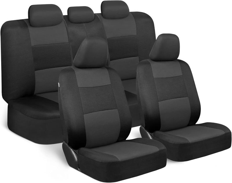 Photo 1 of BDK PolyPro Car Seat Covers Full Set in Charcoal on Black – Front and Rear Split Bench for Cars, Easy to Install Cover Set, Accessories Auto Trucks Van SUV
