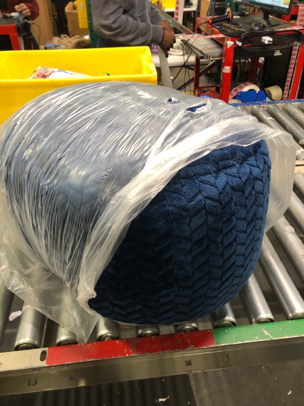 Photo 1 of Asuprui Pouf Ottoman Stuffed,Ottoman Foot Rest, Floor Pouf, Round Pouf Seat, Floor Bean Bag Chair,Foldable Floor Chair Storage for Living Room, Bedroom (Navy Blue Pouf with Filler)