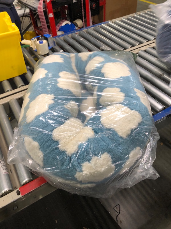 Photo 1 of Lesure Donut Small Dog Bed - Round Cat Beds for Indoor Cats Calming Pet Beds, Cute Modern Beds with Jacquard Shaggy Plush & Anti Slip Bottom, 23 Inch, Blue S (23x23x8) Blue