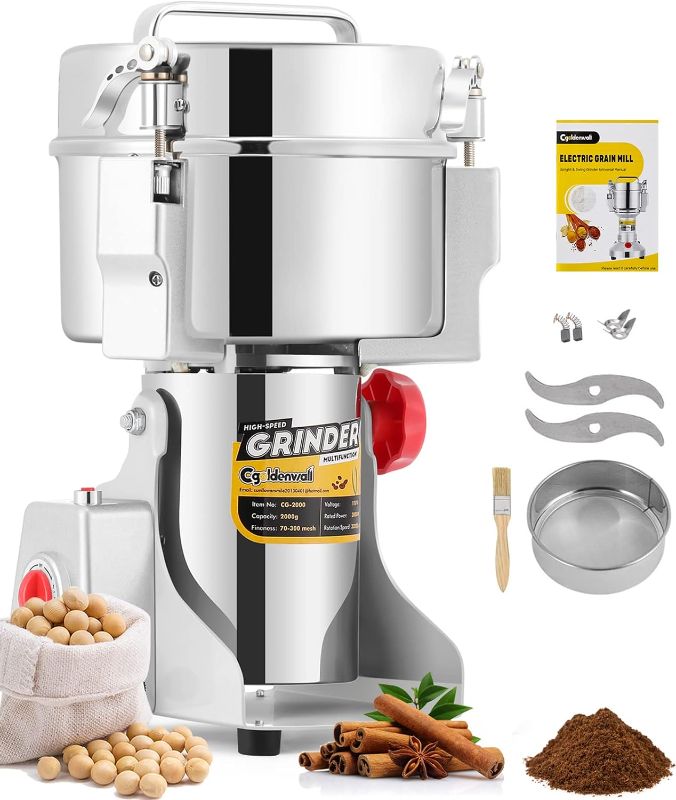 Photo 1 of CGOLDENWALL 2500g Electric Grain Grinder Mill Safety Upgraded 3600W High-speed Spice Herb Grinder Commercial Superfine Machine Dry Cereals Pulverizer CE 110V (2500g Swing Type)