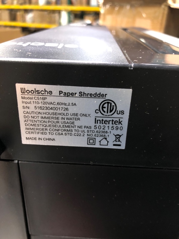 Photo 2 of ** use for parts**
Paper Shredder, 6-Sheet Micro Cut with 2.9 Gallons Bin, P-6 High Security Level, 5 Munites Non-Stop Working Time, Compact Design Pull Out Basket with Jam Proof System for Home Office Use Supper Micro P-6