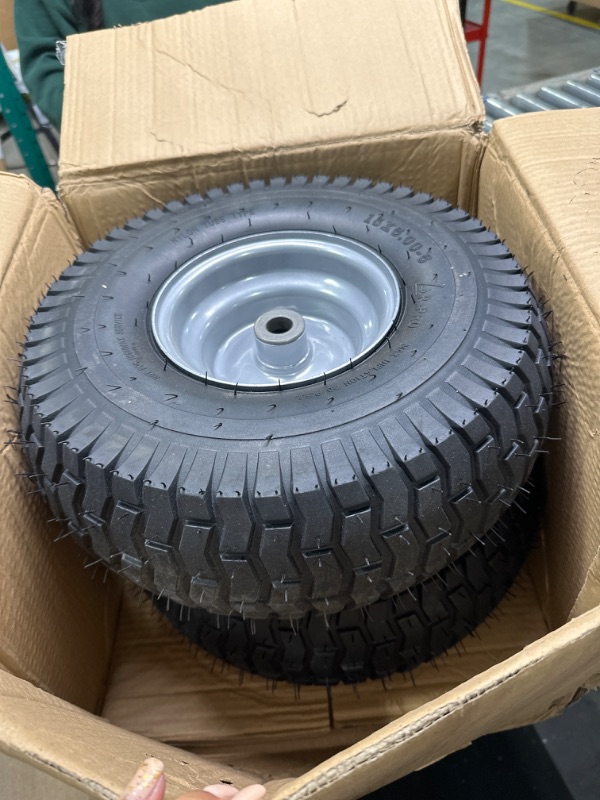 Photo 2 of (2 Pack) 15 x 6.00-6 Tire and Wheel Set - for Lawn Tractors with 3/4" Sintered iron bushings 15" x 6.00-6" Silver