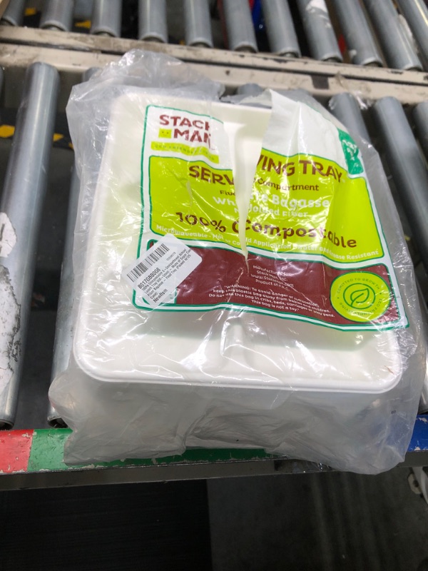 Photo 1 of 100% Compostable 5-Compartment School Lunch Tray Count - Made of Sugar Cane Fiber Bagasse - Food Tray (Packed 4x125 Case) ***USED**** 