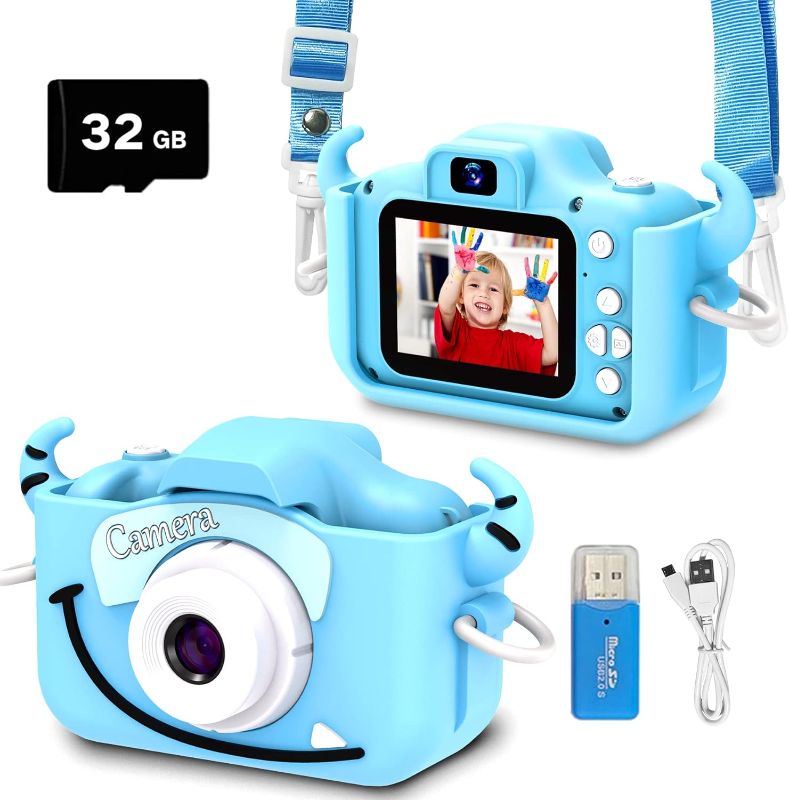 Photo 1 of goopow Kids Selfie Camera, Christmas Birthday Gifts for Boys Age 3-9, HD Digital Video Cameras for Toddler, Portable Toy for 3 4 5 6 7 8 Year Old Boy with 32GB SD Card Dark Blue
