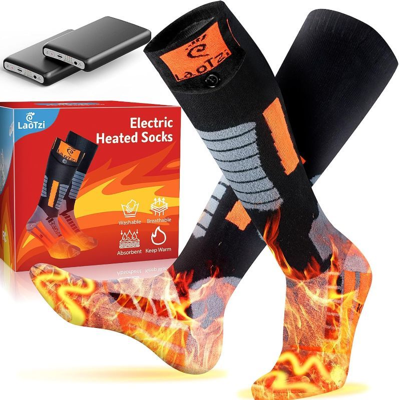 Photo 1 of 5000mAh Rechargeable Electric Heated Socks for Men Women, Warm and Thermal Battery Powered Electric Socks Up to 10H for Ski/Hunting/Fishing/Sleeping/Indoor/Outdoor/Sports, Machine Washable and Unisex
