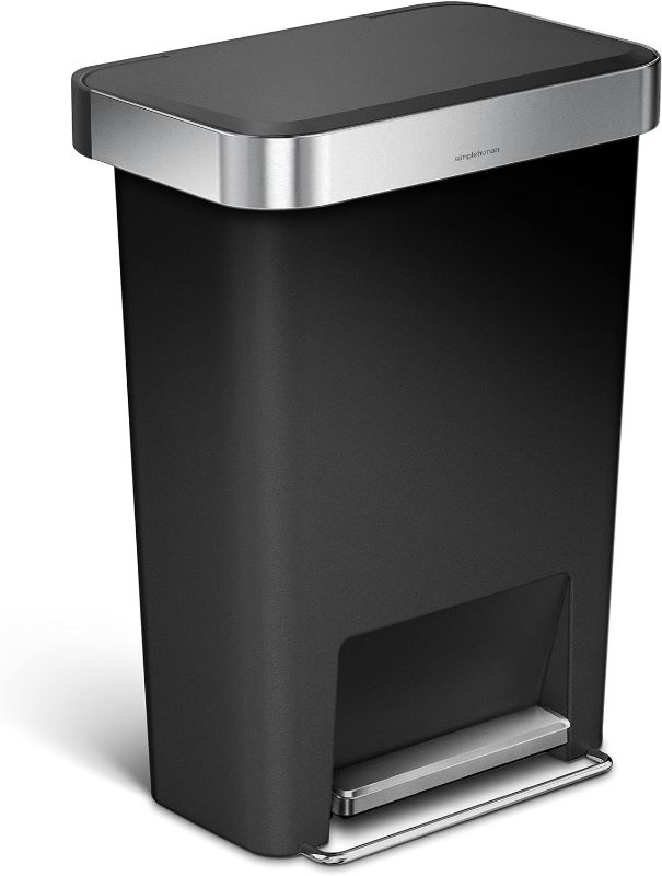 Photo 1 of ** missing lid**
simplehuman 45 Liter / 12 Gallon Rectangular Kitchen Step Trash Can with Soft-Close Lid, Black Plastic
