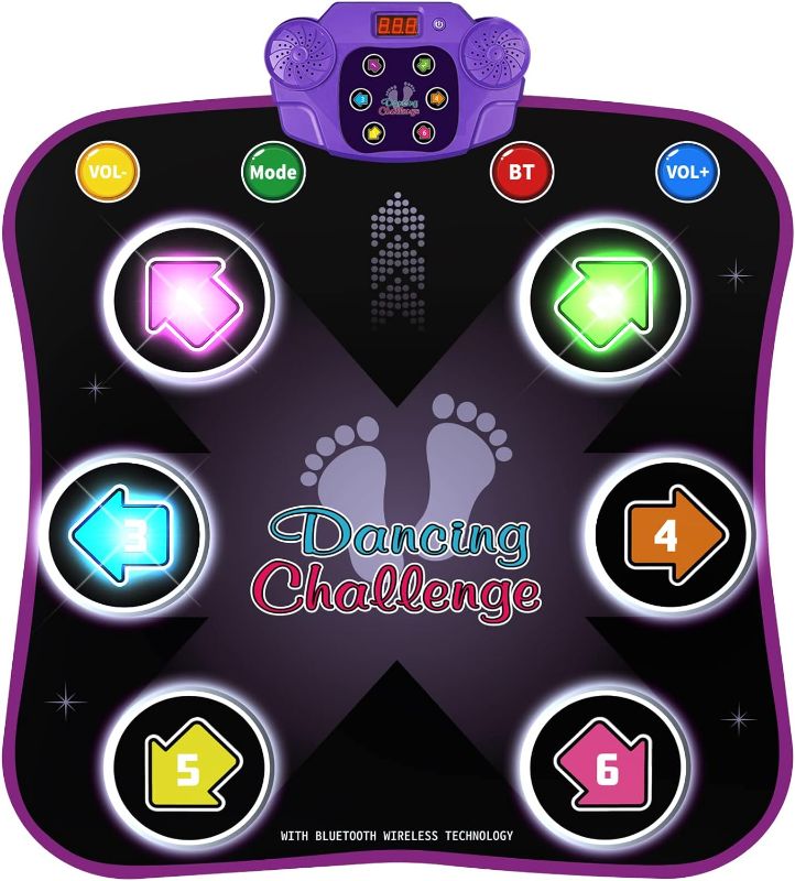 Photo 1 of Flooyes Dance Mat Toys for 3-12 Year Old Kids, Electronic Dance Pad with Light-up 6-Button Wireless Bluetooth, Music Dance with 5 Game Modes, Birthday Toys Gifts for 3 4 5 6 7 8 9 10+ Year Old Girls
