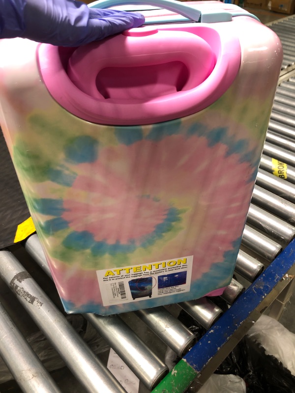 Photo 2 of ***FOR PARTS ONLY - ONE WHEEL IS SNAPPED ON*** 

FUL Disney Minnie Mouse 21 Inch Kids Rolling Luggage, Tie Dye Hardshell Carry On Suitcase with Wheels, Multi (FCGL0030SAMEC-634)