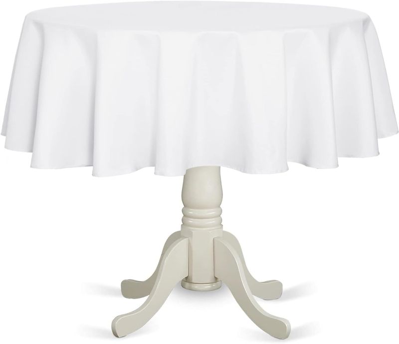 Photo 1 of Fitable White Round Tablecloth 70 inch, Stain and Wrinkle Resistant Washable Polyester Table Cloth, Decorative Table Cover for Dining Table, Buffet Parties and Camping
