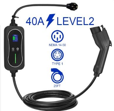 Photo 1 of **USED! NOT NEW** Level 2 EV Charger, 40Amp 240V 25ft Cable J1772 Electric Car Charger NEMA 14-50 Power Plug, Plug-in Portable EV Charging Station with Scheduled Charging & 16-40A Adjustable Amp, Blue 40 Amp Blue