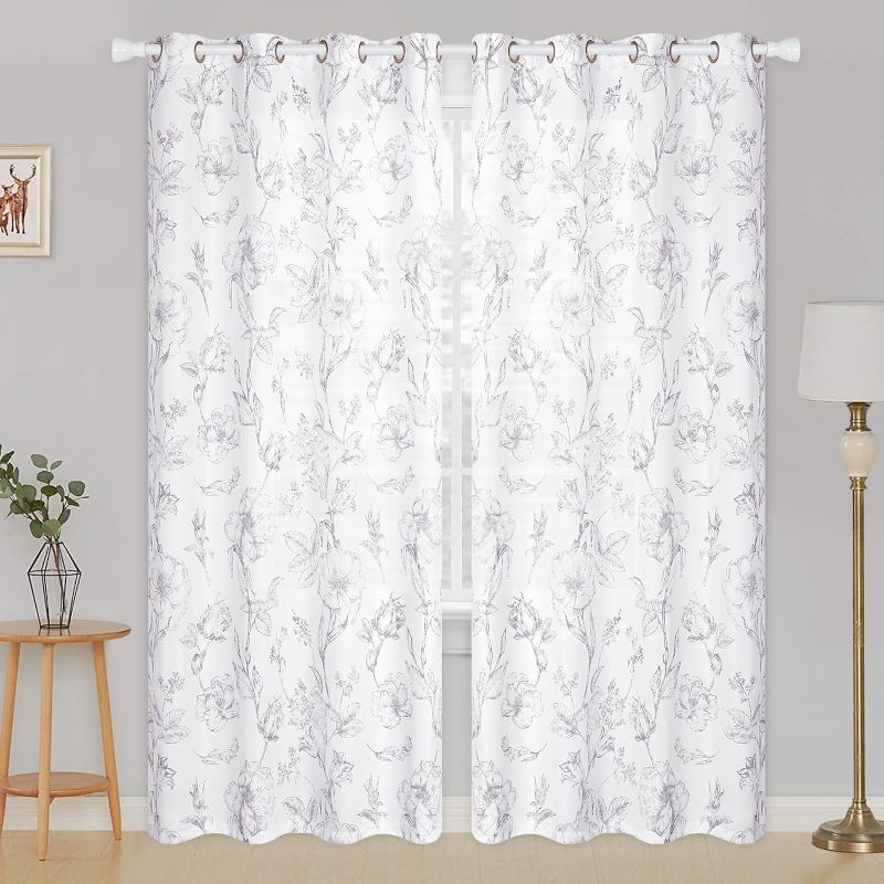 Photo 1 of FRAMICS Flowers Curtains for Living Room 84 Inch Length 2 Panels Grey Floral Linen Curtains Light Filtering Farmhouse Window Curtains Grommet Window Treatment for Bedroom Dining Room, 52" W x 84" L
