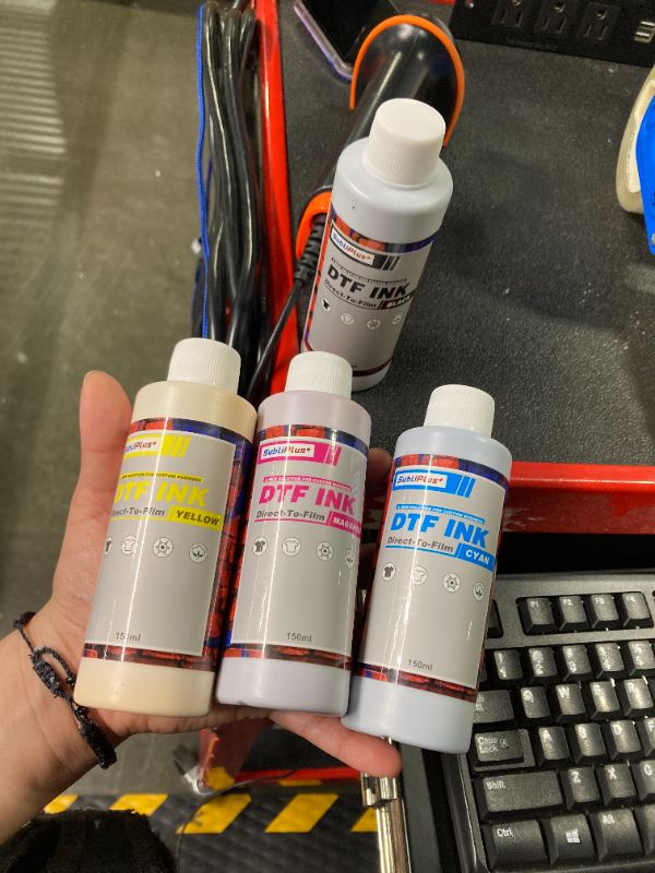 Photo 4 of DTF Ink Refill (Direct-to-Film Heat Transfer Ink) - for L1800 XP600 R1390 etc. DTF Printers - Black Cyan Magenta Yellow White White - 150ml