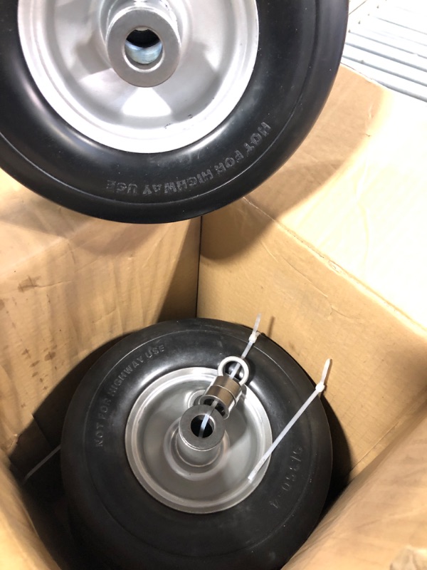 Photo 2 of (4-Pack) 9x3.50-4” Flat Free Lawnmower Tire with 4" Centered Hub, 3/4" Bushings and Wheel Assemblies - PU Tire on Wheel and Adapter Kits

