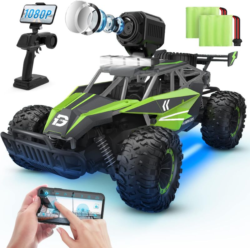 Photo 1 of DEERC DE65 Remote Control Car with 1080P HD Camera,1:16 Scale RC Cars with LED Chassis Light&Headlights, 2.4Ghz High Speed Monster Truck Toy Vehicle, 2 Batteries for 60 Mins Play, Gift for Kids Boys