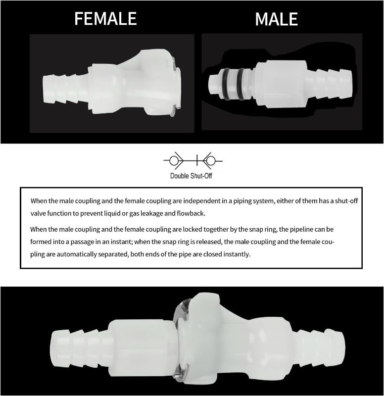 Photo 1 of BBTUS “3/8" Plastic Hose Barb In-Line Quick Connector, Quick Release Vacuum Disconnect Coupling, Shut-Off Valved Insert Tube Quick Connect Fittings (1 Male+ 1 Female)(3/8")