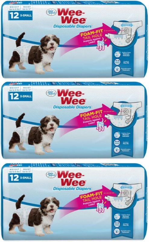 Photo 1 of (3 Pack) Wee-Wee Products Disposable Dog Diapers (X-Small / 12 ct. Per Pack)3