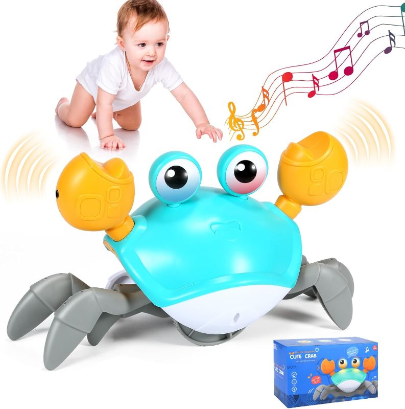 Photo 1 of Baby Toys Infant Crawling Crab: Tummy Time Toy Gifts 3 4 5 6 7 8 9 10 11 12 Babies Boy Girl 3-6 6-12 Learning Crawl 9-12 12-18 Walking Toddler 36 Months Old Music Development Interactive Birthday Gift Blue