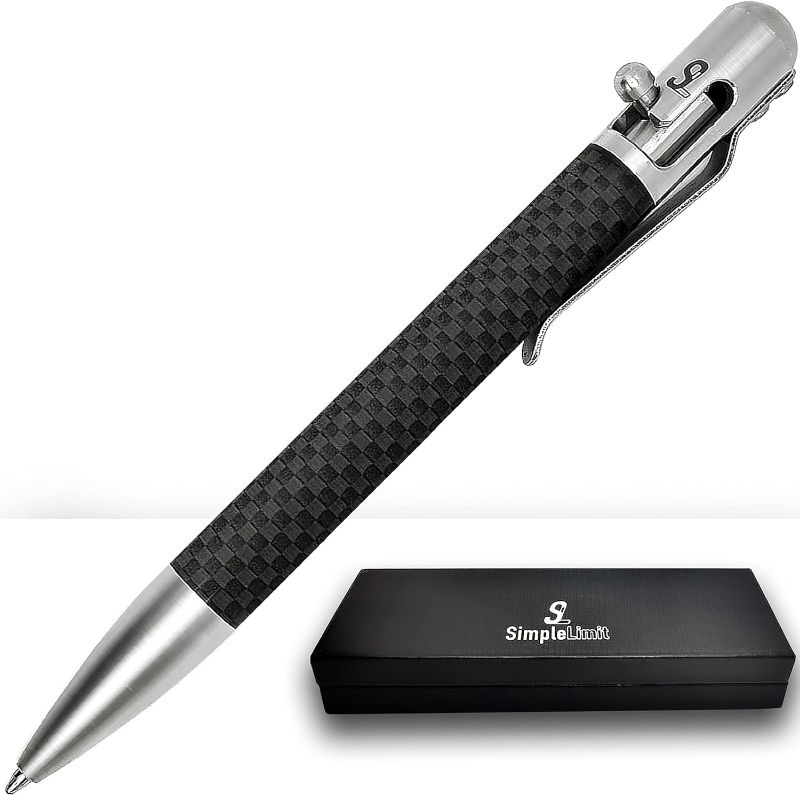 Photo 1 of SL Simple Limit Bolt Action Pen Carbon Fiber with Gift Box- Luxury Ballpoint Pen -Nice Pens Giftable pen - Office for Men & Women-Metal Retractable EDU Pens
