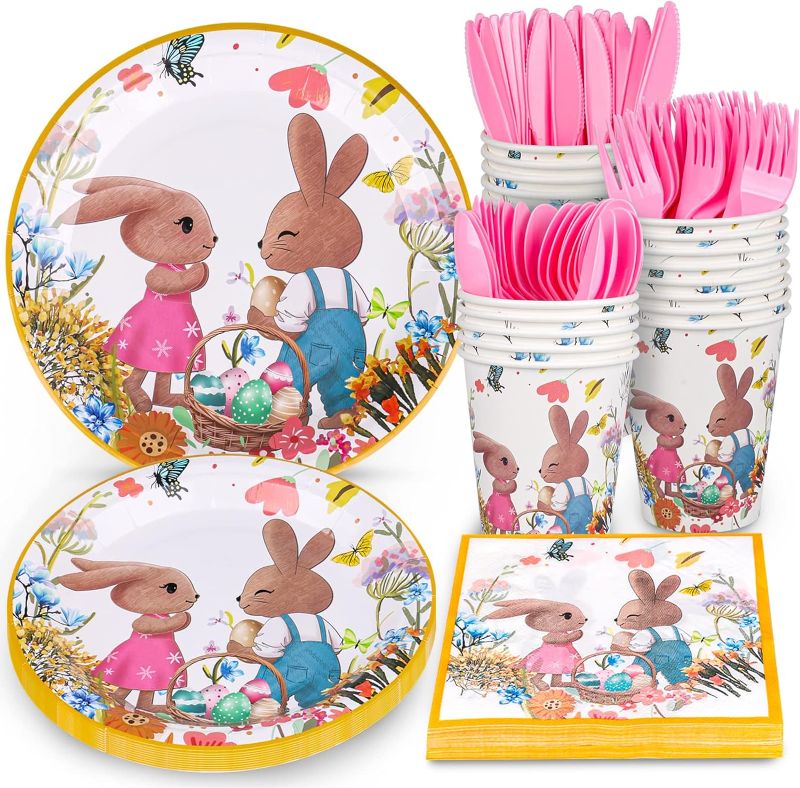 Photo 1 of ** SIMALR TO IMAGE**
Atonofun Easter Party Supplies, Easter Plates and Napkins Set, Easter Party Plates and Cups, Napkins and Cutlery for Easter Decorations and Easter Themed Parties, Serves 24