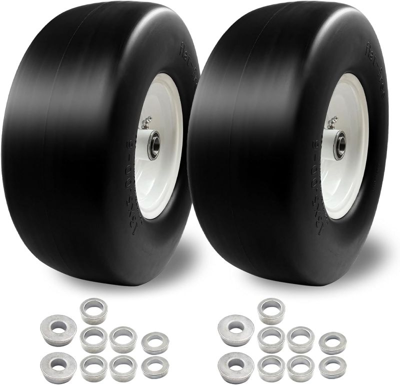 Photo 1 of 2Pcs 13x5.00-6 Flat Free Tire and Wheel for Lawn Mowers & Zero Turn Mowers, with 3/4" & 5/8" Grease Bushing and 3.25"-5.9" Centered...
