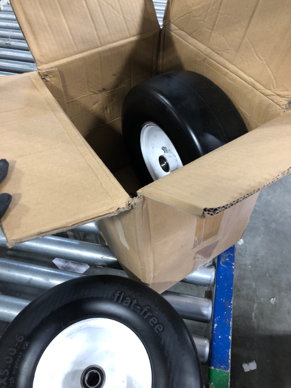 Photo 2 of 2Pcs 13x5.00-6 Flat Free Tire and Wheel for Lawn Mowers & Zero Turn Mowers, with 3/4" & 5/8" Grease Bushing and 3.25"-5.9" Centered...
