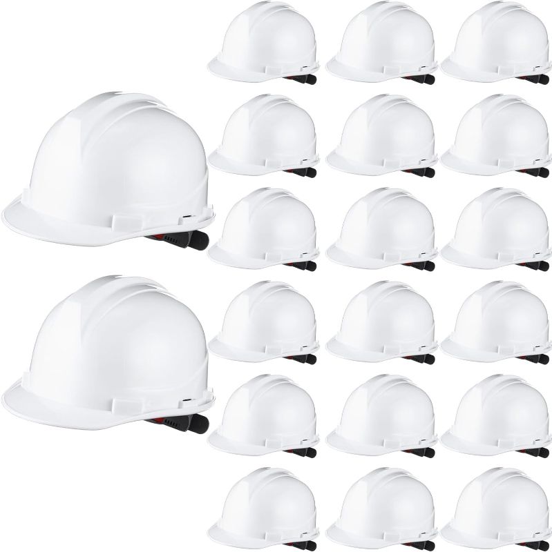 Photo 1 of 20 Pcs 4 Pt. Suspension Hard Hat Bulk Safety Helmets Adjustable Ratchet Hard Hats with Cotton Brow Pad Ratchet Cap Style ABS Construction Hard Hats for Men Women Work Head Protection