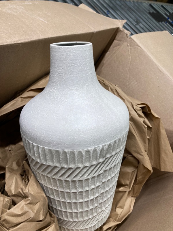 Photo 4 of Deco 79 Metal Decorative Vase Textured Centerpiece Vase, Flower Vase for Home Decoration 8" x 8" x 13", White
