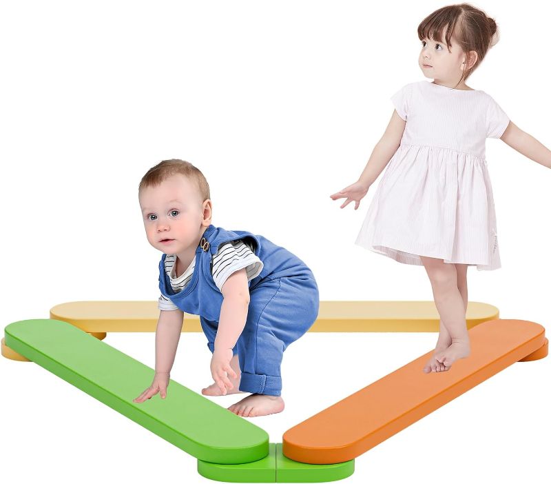 Photo 1 of BlueWood Balance Beam, Toddler Wood Balance Toy, Montessori Stepping Stones for Girls Boys, Build Coordination and Gross Motor Skills for Kids