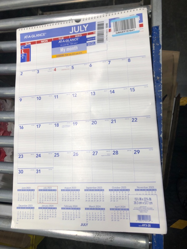 Photo 1 of AT-A-GLANCE 2023-2024 Academic Wall Calendar, Monthly, 15-1/2" x 22-3/4", Large, Ruled Daily Blocks (AY328) Large 2023-2024 New Edition