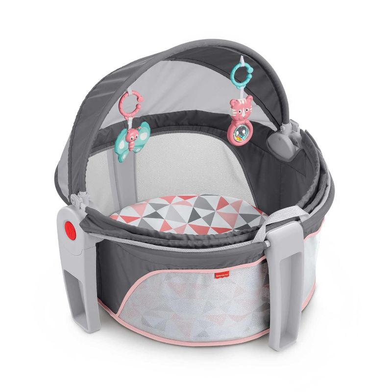 Photo 1 of Fisher-Price Portable Bassinet and Play Space On-the-Go Baby Dome with Developmental Toys and Canopy, Rosy Windmill
