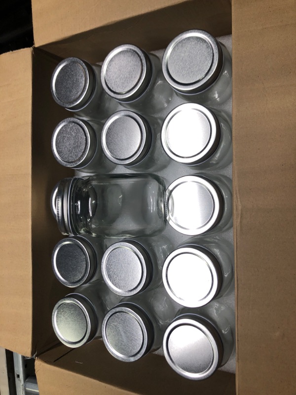 Photo 3 of  16oz Glass Mason Jars with Regular Airtight Lids Ideal for Jam,Honey,Shower/Wedding Favors, Clear, 15 pack
