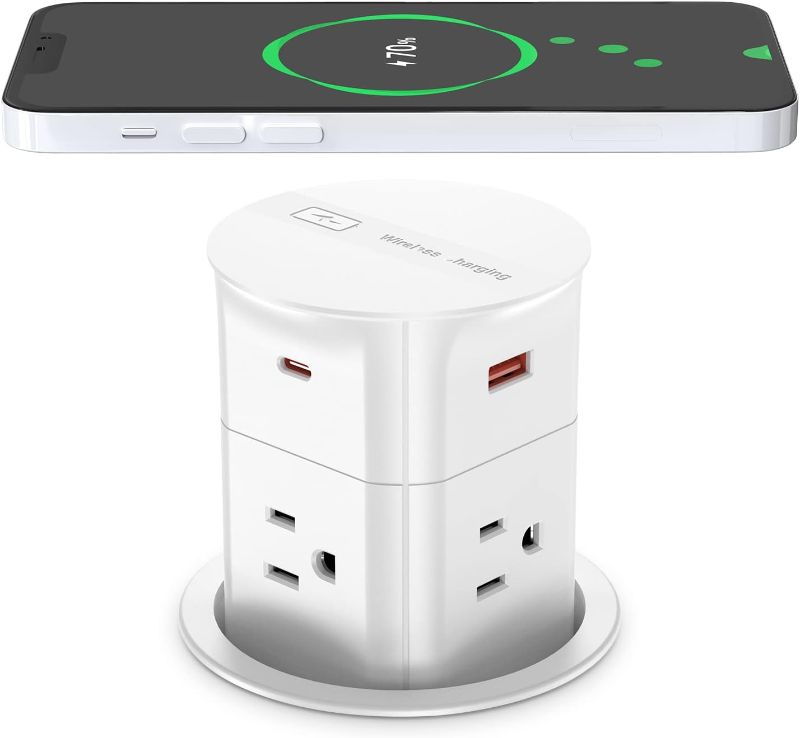 Photo 1 of ANNQUAN 3.15" Pop Up Countertop Outlet with 15W Wireless Charger,Max 20W Power Delivery,800J Surge Protection,Pop Up Electrical Outlet with 4 Outlets 4 USB Ports for Home Office(ETL Listed)
