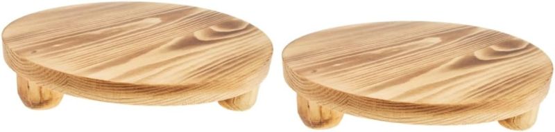 Photo 1 of Happyyami 2pcs Wooden Planter Tray Indoor House Plants Wood Planter Holder Wooden Riser Trays Balcony Plant Stand Wooden Serving Stool Garden Plant Stand Green Stalk Decorate Paper Cup
