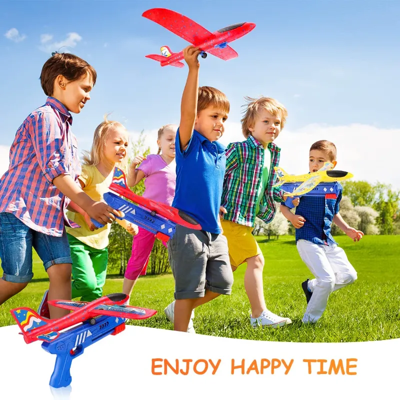 Photo 1 of Foam Glider Airplane with Launcher and Stickers Styrofoam Glider Kids Airplane Toy Birthday Gifts for Boys and Girls Foam Airplanes for Boys