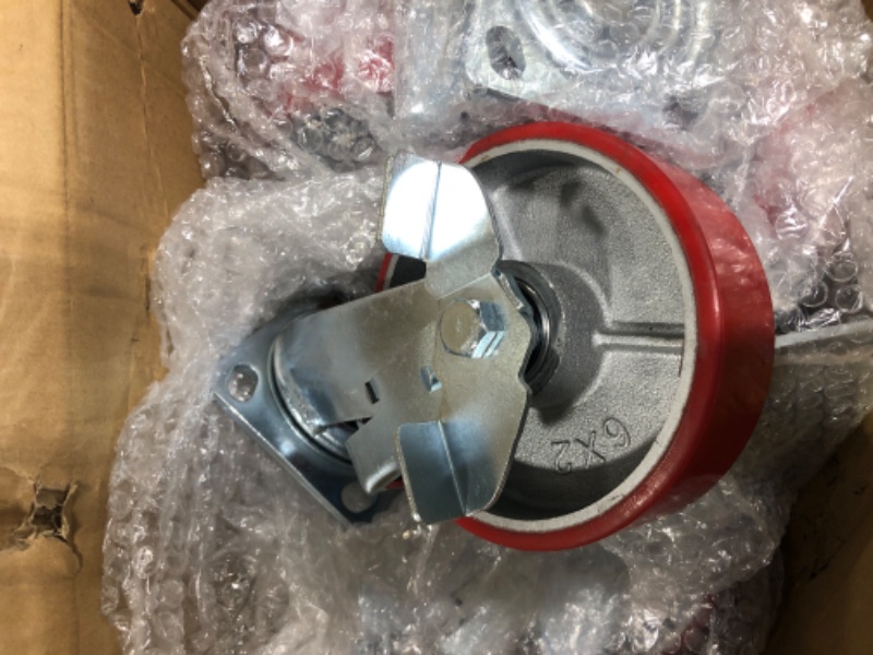 Photo 1 of 6 Inch Rigid Industrial Casters Heavy Duty No Noise Polyurethane Wheel on Steel Hub, 1200 Lbs Load Capacity Rigid Casters for Toolbox Workbench (4 Pack)