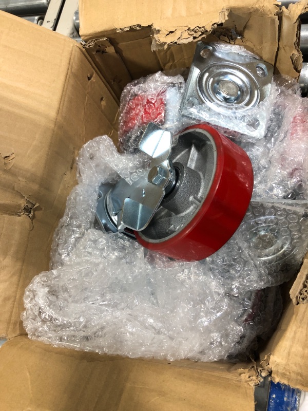 Photo 1 of 6 Inch Rigid Industrial Casters Heavy Duty No Noise Polyurethane Wheel on Steel Hub, 1200 Lbs Load Capacity Rigid Casters for Toolbox Workbench (4 Pack)