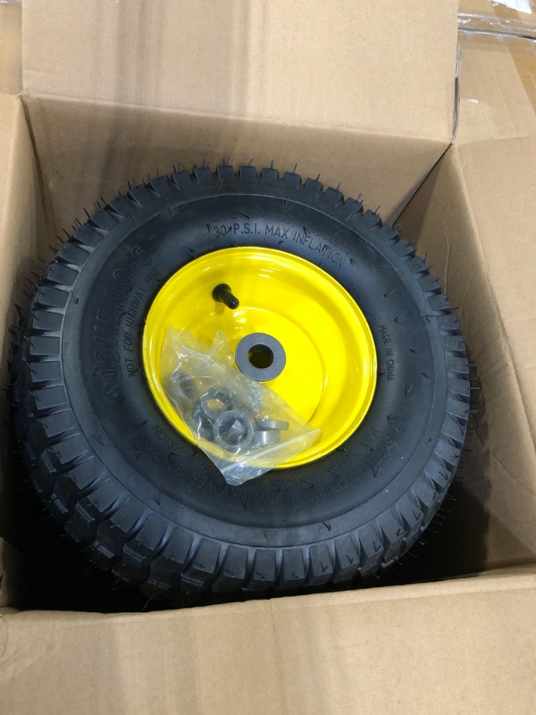 Photo 1 of 13x5.00-6 Tire and Wheel Assembly (2-Pack), Tubeless Lawn Mower Tire with Rim, with 3/4” Bushings and 3” Centered Hub Length